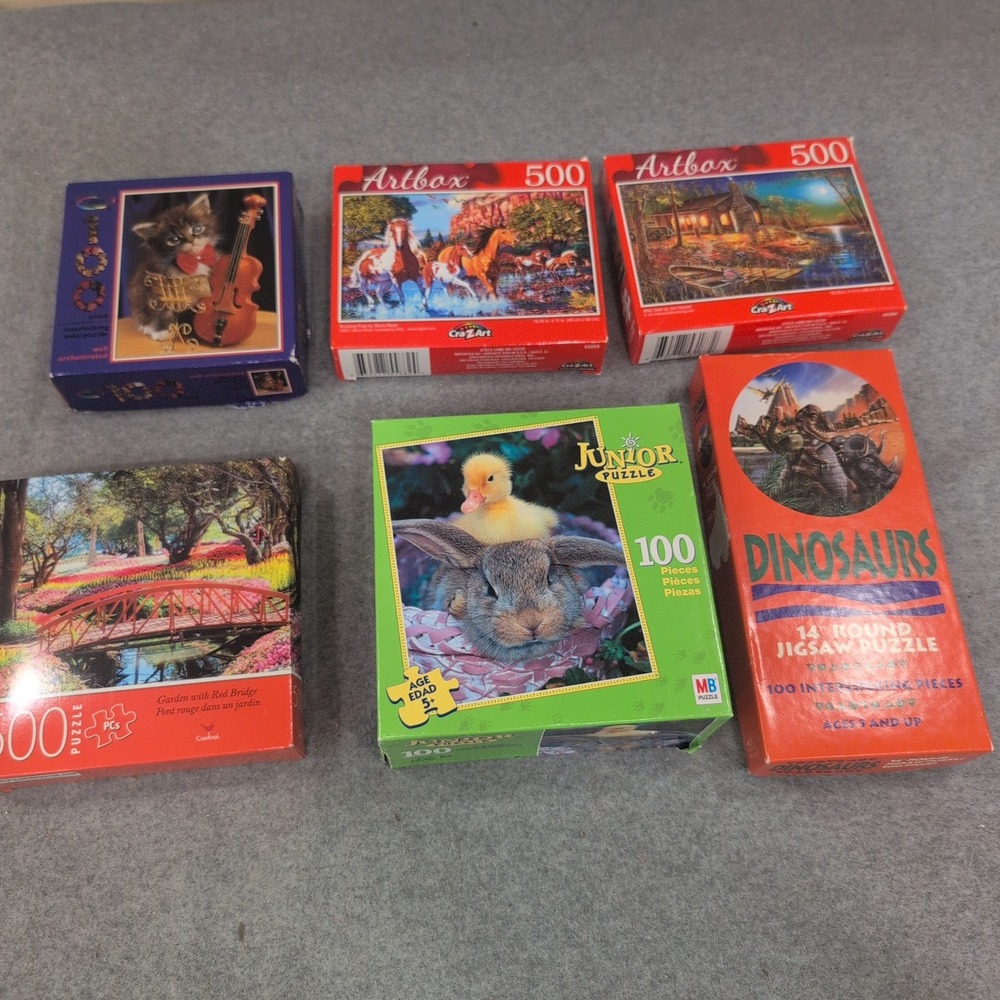 Lot of 6 Jigsaw Puzzles 100-500 Pieces Animals Landscapes Dinosaurs Cra-Z-Art MB